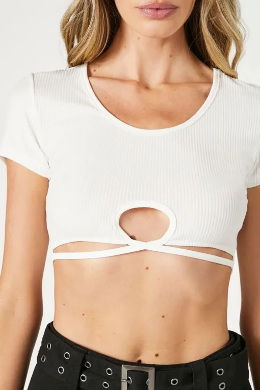 Ribbed Knit Cutout Crop Top
