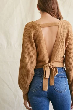 Ribbed Knit Tie-Back Sweater