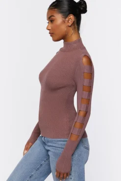 Ribbed Ladder Cutout Sweater
