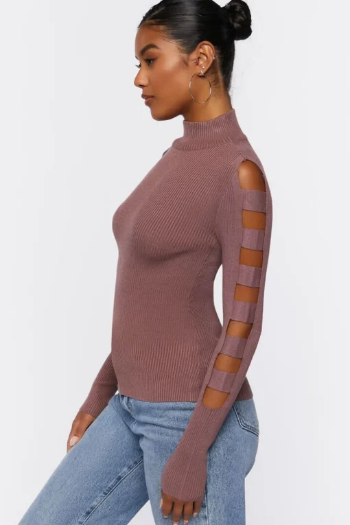 Ribbed Ladder Cutout Sweater
