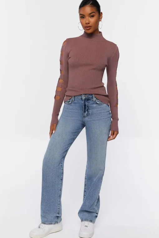Ribbed Ladder Cutout Sweater