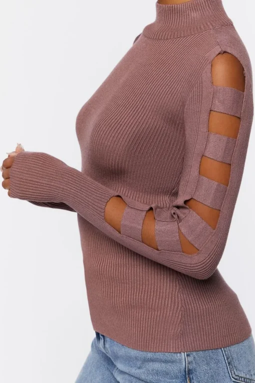 Ribbed Ladder Cutout Sweater