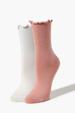 Ribbed Lettuce-Edge Crew Sock Set