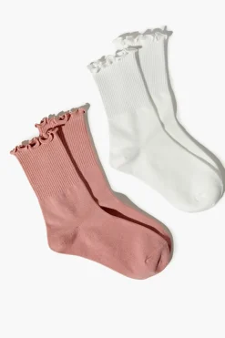 Ribbed Lettuce-Edge Crew Sock Set