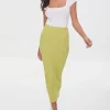 Ribbed Lettuce-Edge Pencil Skirt