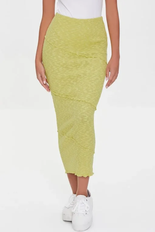 Ribbed Lettuce-Edge Pencil Skirt