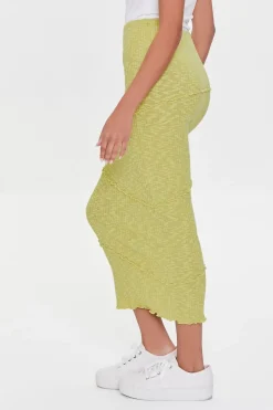 Ribbed Lettuce-Edge Pencil Skirt