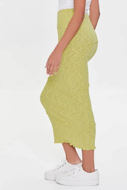 Ribbed Lettuce-Edge Pencil Skirt