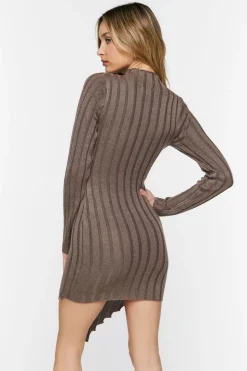 Ribbed Mock Neck V-Hem Mini Dress