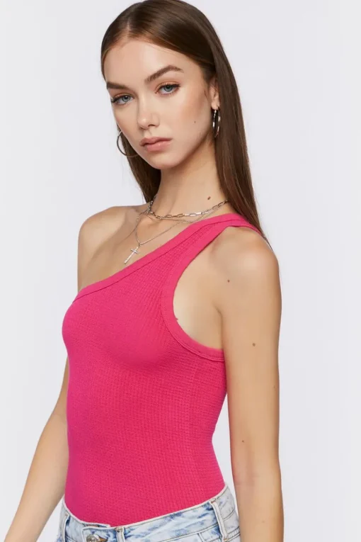 Ribbed One-Shoulder Bodysuit