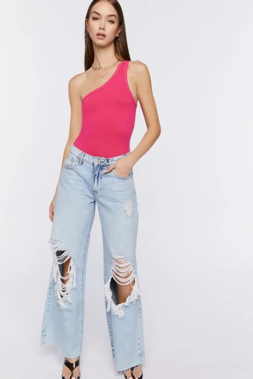 Ribbed One-Shoulder Bodysuit
