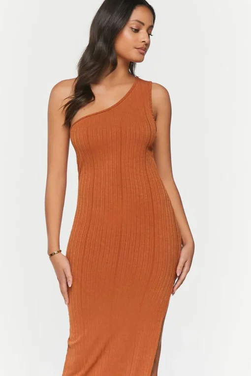 Ribbed One-Shoulder Maxi Dress