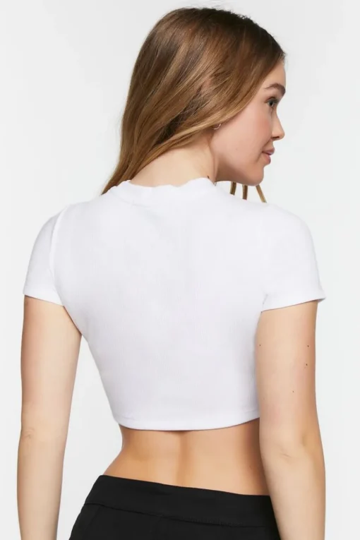 Ribbed Rhinestone-Trim Crop Top