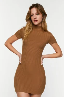 Ribbed Short-Sleeve Mini Dress