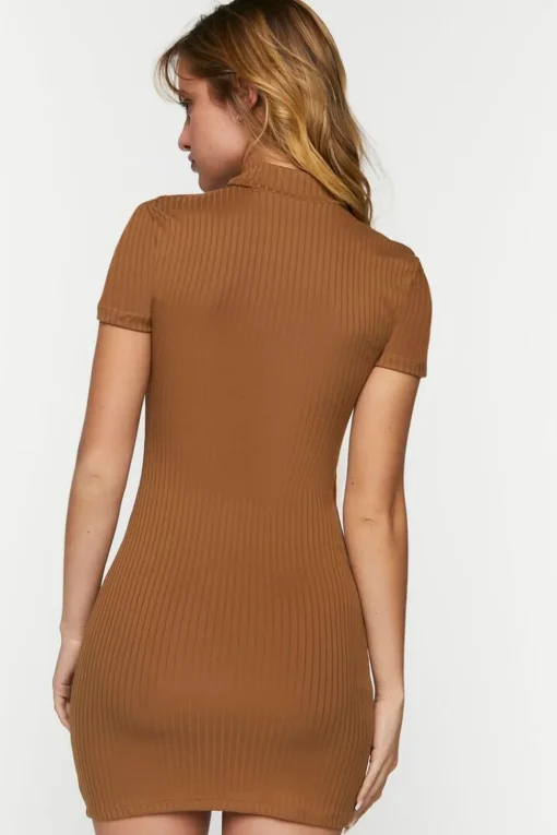 Ribbed Short-Sleeve Mini Dress