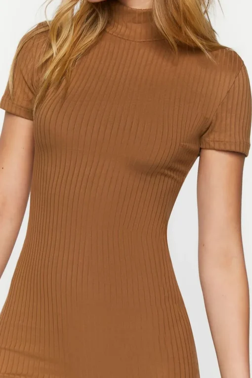 Ribbed Short-Sleeve Mini Dress