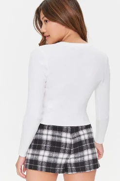 Ribbed Sweater-Knit Henley Top
