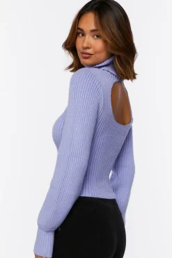 Ribbed Turtleneck Cutout Sweater