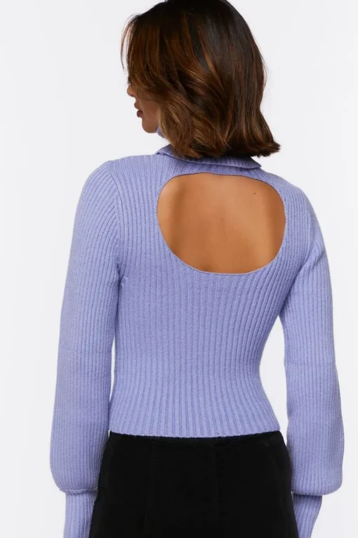Ribbed Turtleneck Cutout Sweater