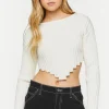 Ribbed V-Hem Long-Sleeve Crop Top