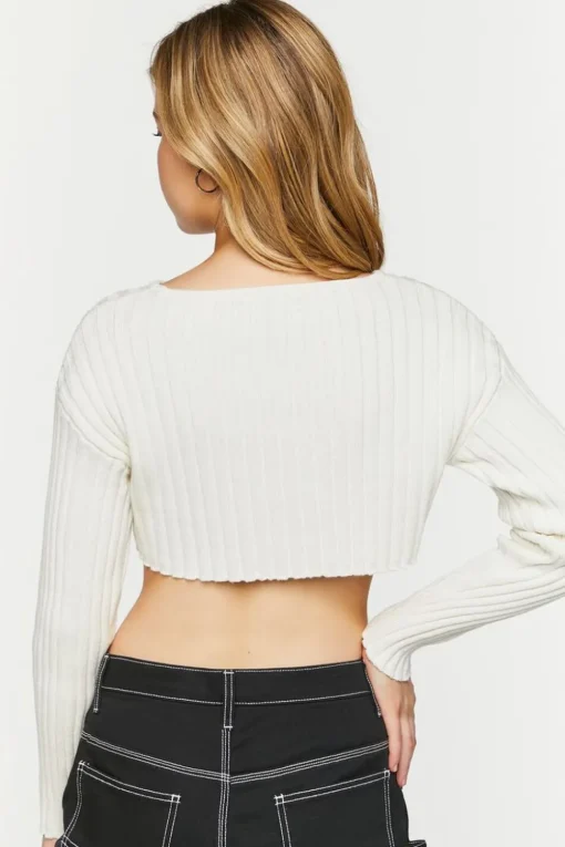 Ribbed V-Hem Long-Sleeve Crop Top