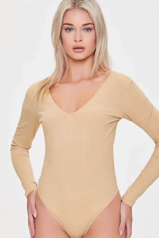 Ribbed V-Neck Bodysuit