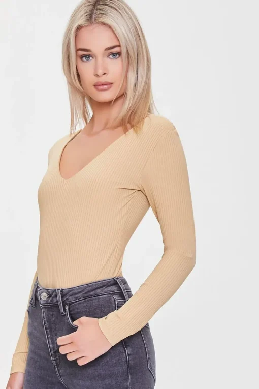 Ribbed V-Neck Bodysuit
