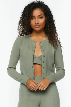 Rib-Knit Button-Front Cardigan Sweater