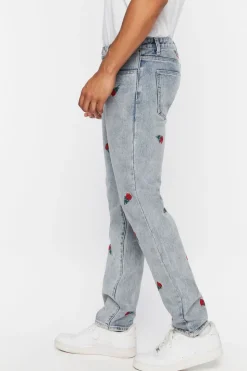 Rose Embroidered Slim-Fit Jeans