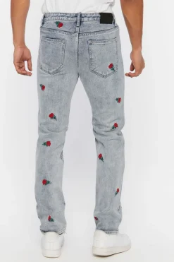 Rose Embroidered Slim-Fit Jeans