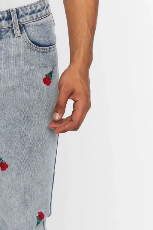Rose Embroidered Slim-Fit Jeans