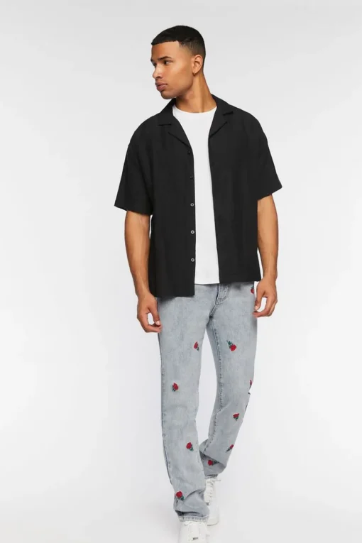 Rose Embroidered Slim-Fit Jeans