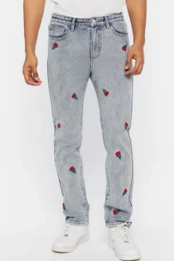 Rose Embroidered Slim-Fit Jeans