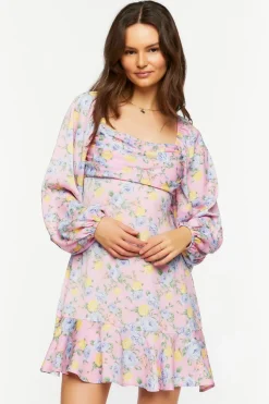 Rose Print Flounce Mini Dress