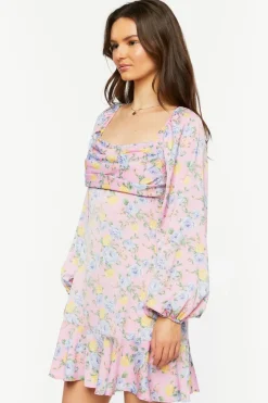 Rose Print Flounce Mini Dress