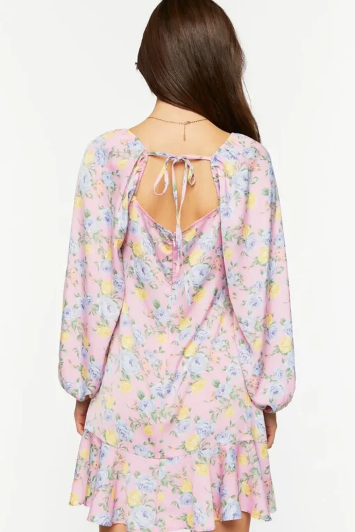 Rose Print Flounce Mini Dress