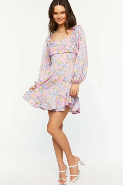 Rose Print Flounce Mini Dress