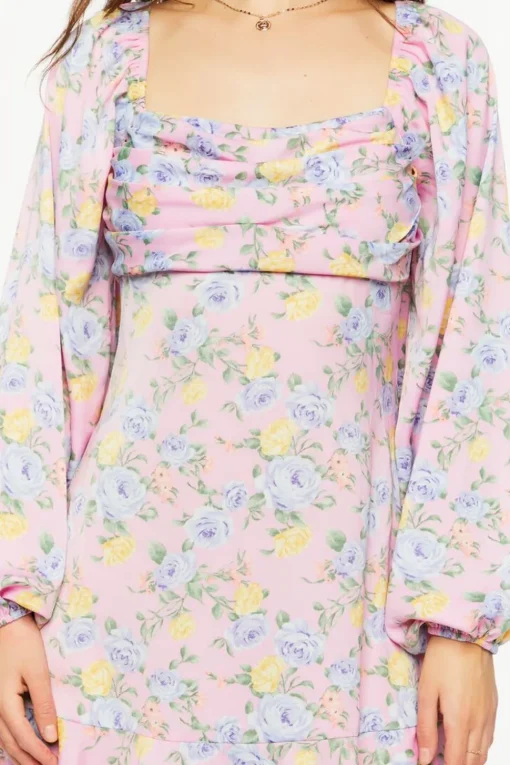 Rose Print Flounce Mini Dress