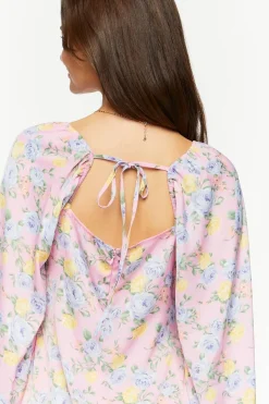 Rose Print Flounce Mini Dress