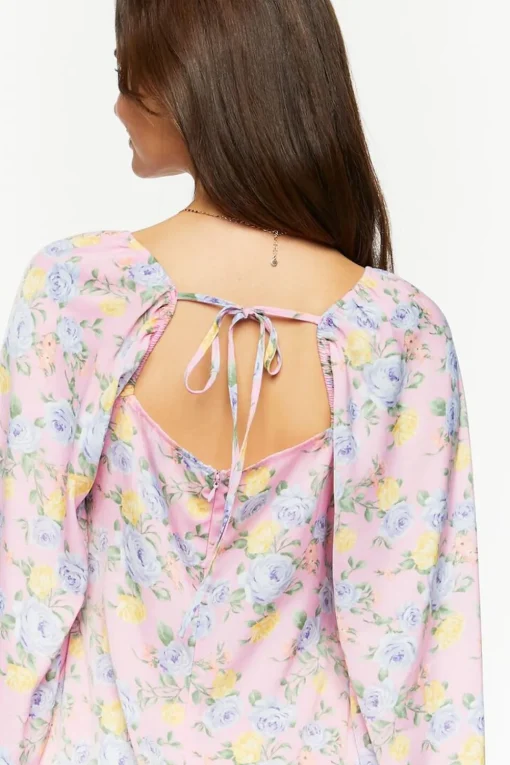 Rose Print Flounce Mini Dress