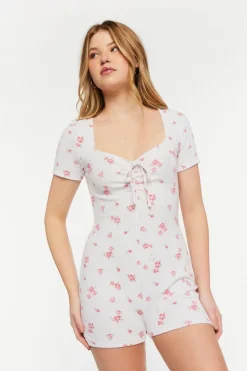 Rose Print Ruched Lounge Romper