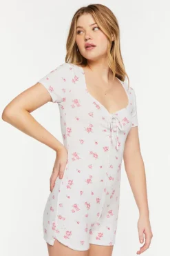 Rose Print Ruched Lounge Romper
