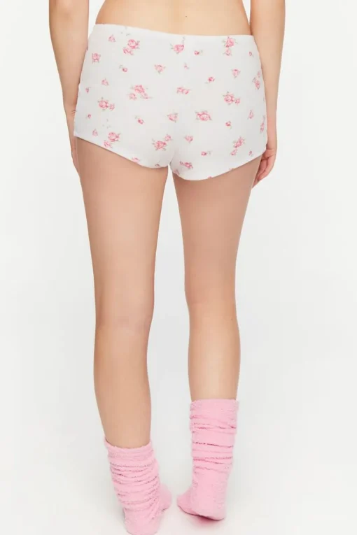 Rose Print Ruched Lounge Shorts