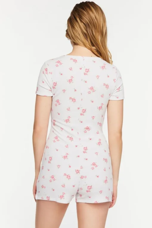 Rose Print Ruched Lounge Romper