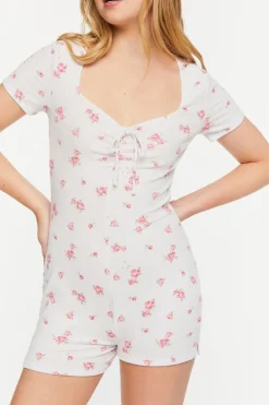 Rose Print Ruched Lounge Romper