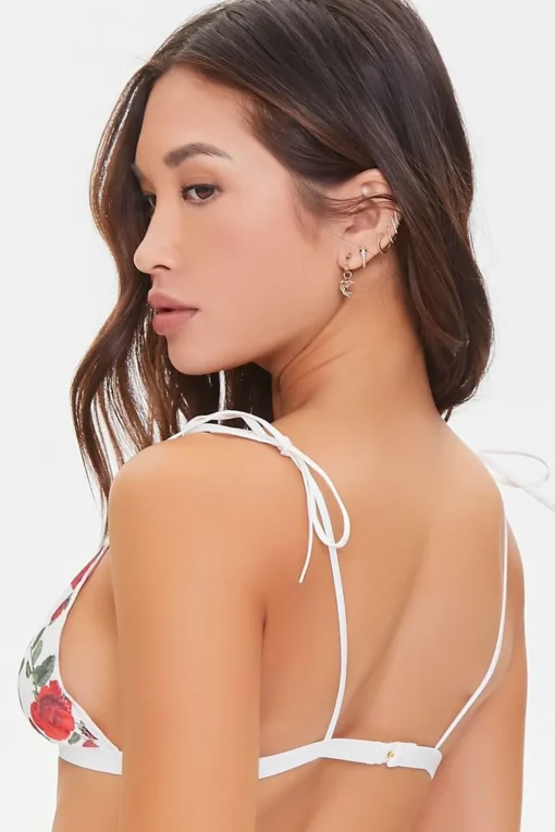 Rose Print Self-Tie Mesh Bralette
