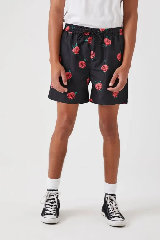 Rose Print Swim Trunks