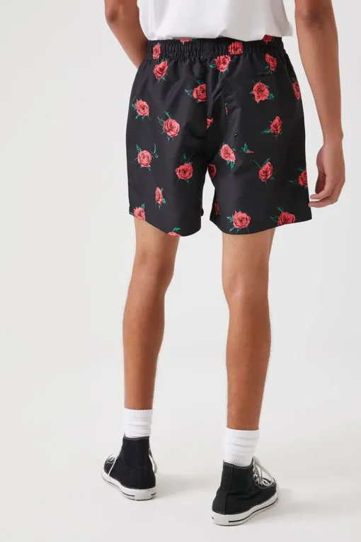 Rose Print Swim Trunks