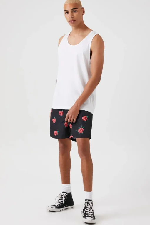 Rose Print Swim Trunks