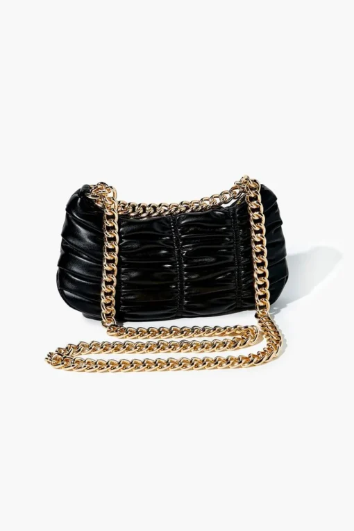Ruched Baguette Shoulder Bag